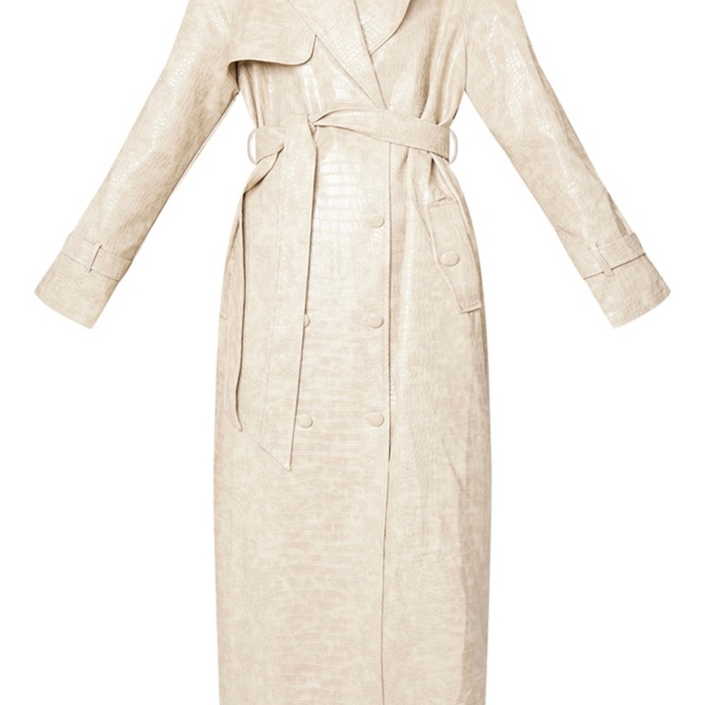 Pretty Little Thing full length PU Croc cream trench sz.12 - Picture 2 of 3